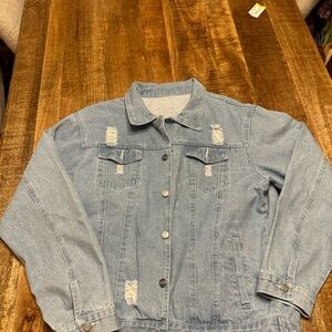 Light Blue Distressed Denim Jacket - Women